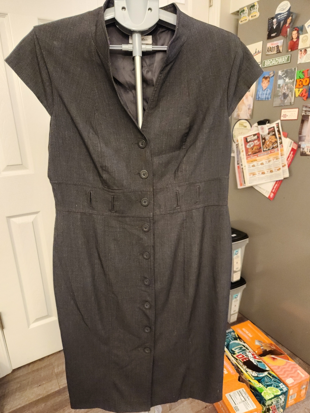 Calvin Klein Charcoal Button-Front Midi Dress